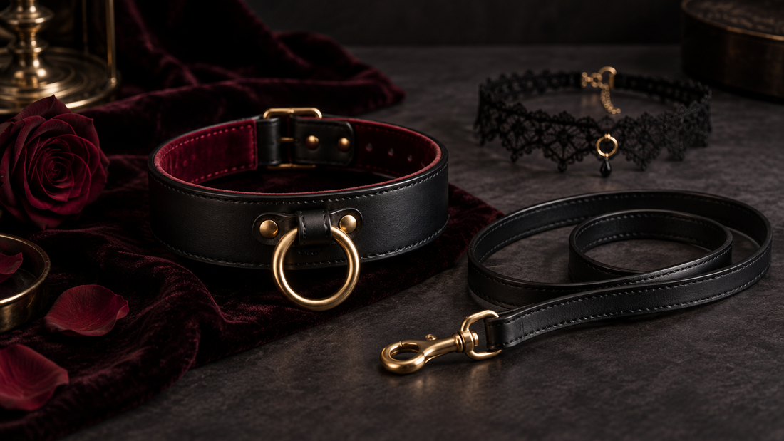 Collier BDSM en cuir avec anneau et laisse