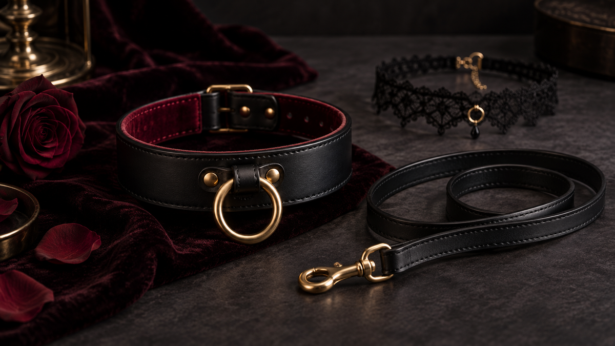 Collier BDSM en cuir avec anneau et laisse