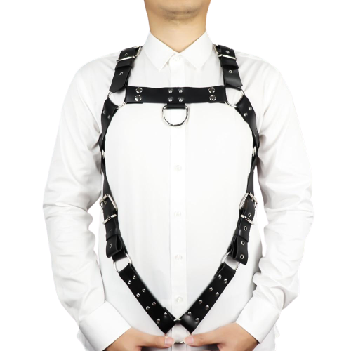 Black BDSM body harness designed for men