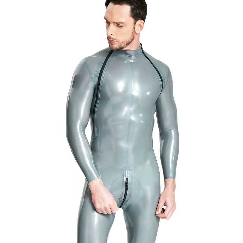 Latex catsuit herr med diagonal dragkedja — produktvy 2