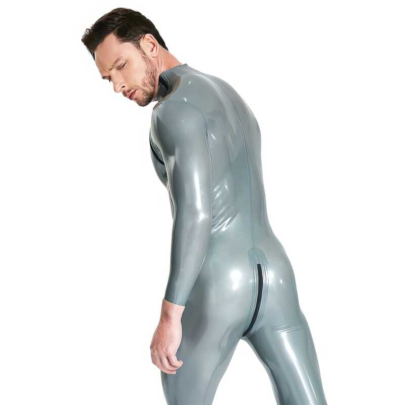 Latex catsuit herr med diagonal dragkedja — produktvy 5