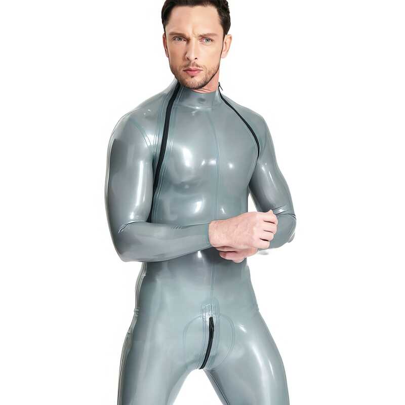 Latex catsuit herr med diagonal dragkedja — produktvy 3