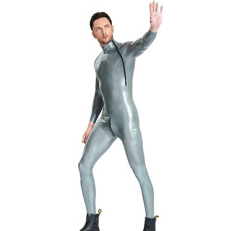 Men's Diagonal-Zip Latex Catsuit — product view 4