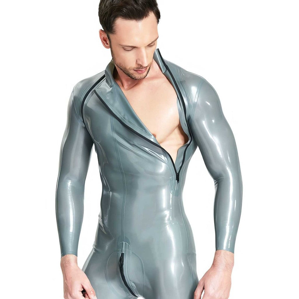 Men's Diagonal-Zip Latex Catsuit — product image