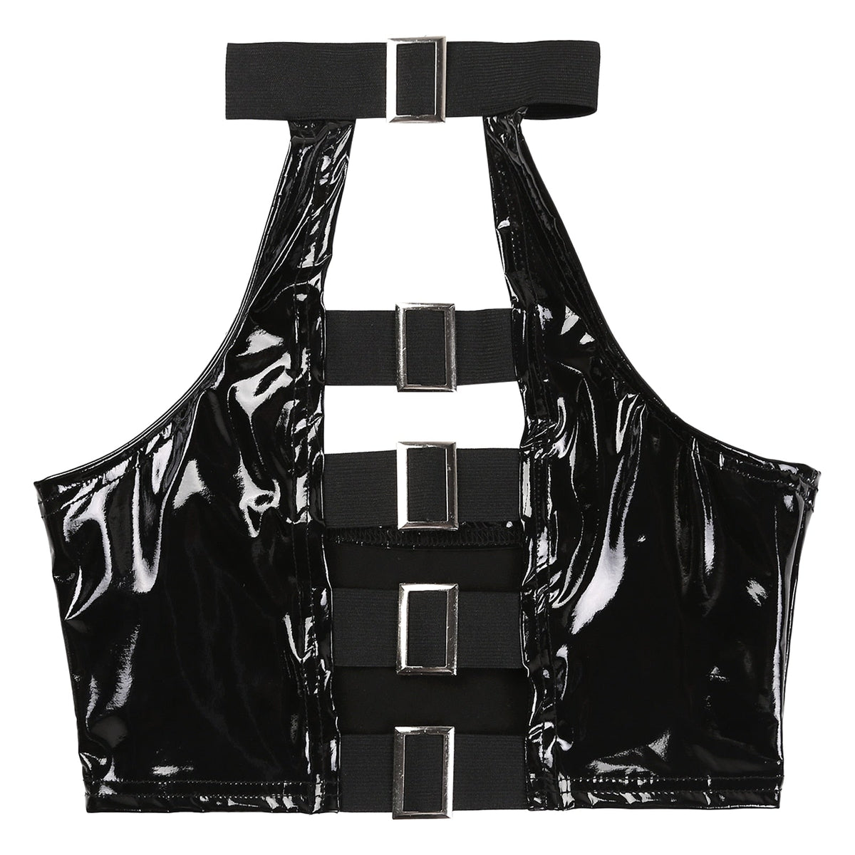Winylowy crop top z odkrytymi plecami i klamrami — widok produktu 4
