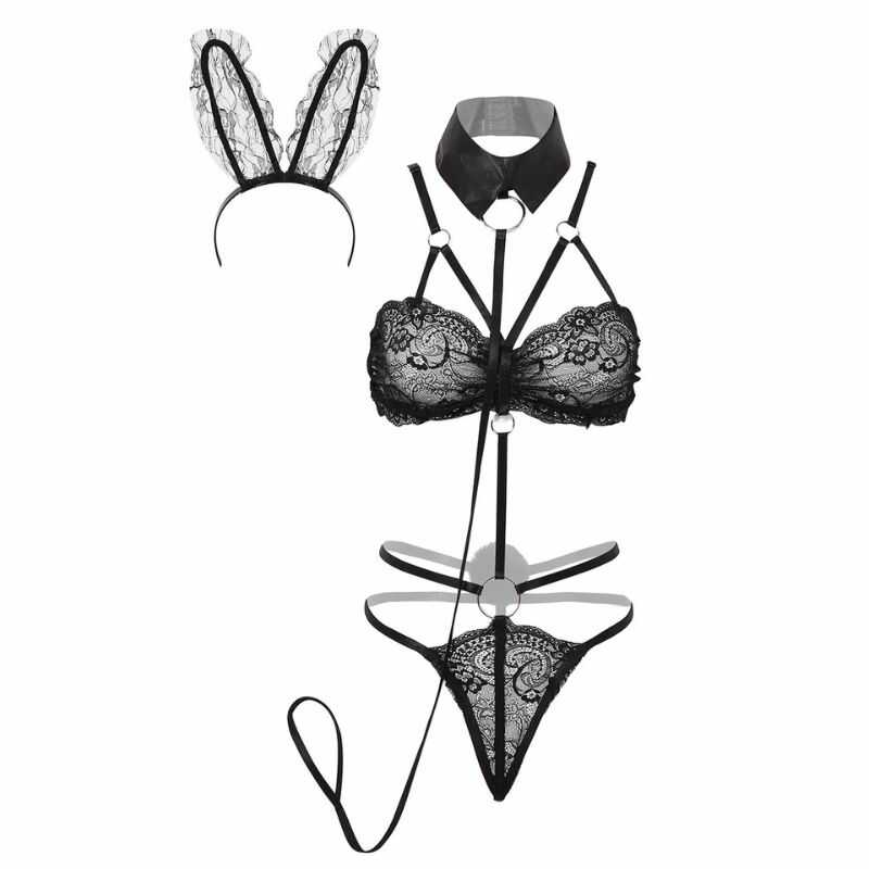 Costumi sexy – Costume da coniglietta con harness in pizzo — vista prodotto 4