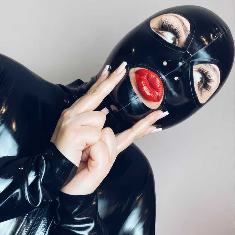 Women's Two-Hole Latex Bondage Hood — product view 3
