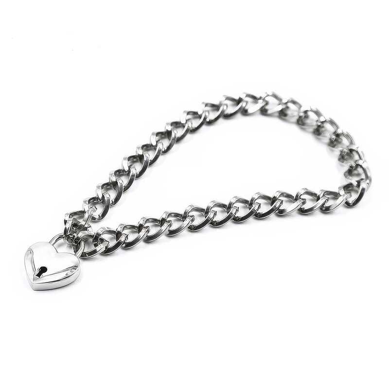 Collier chaîne en fer poli à cadenas cœur — image du produit