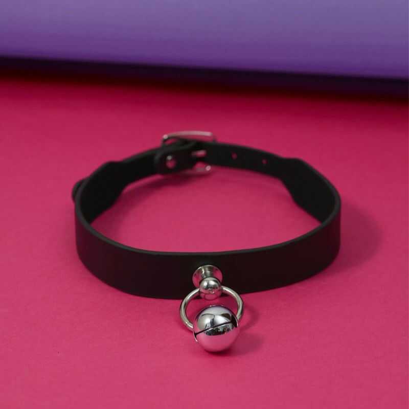 Halsband i slätt läder med O-ring och koppel — produktvy 5