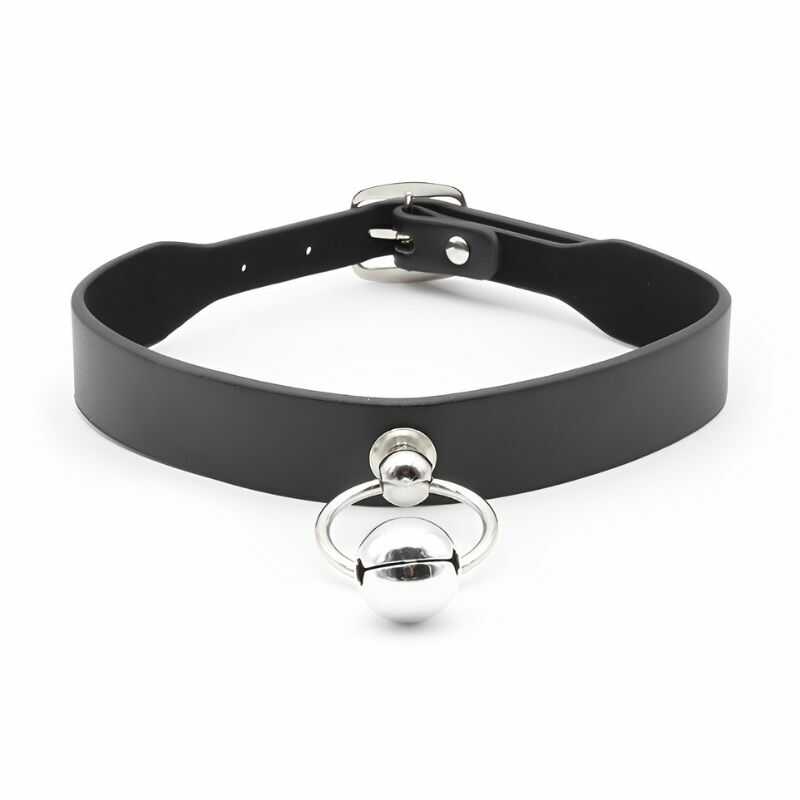 Halsband i slätt läder med O-ring och koppel — produktvy 3