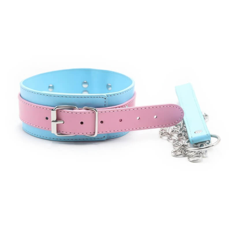 Choker BDSM set rosa e blu pastello con guinzaglio — immagine prodotto