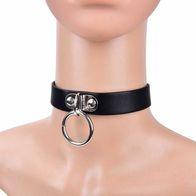 Choker BDSM di appartenenza in pelle opaca con anello a O — vista prodotto 3