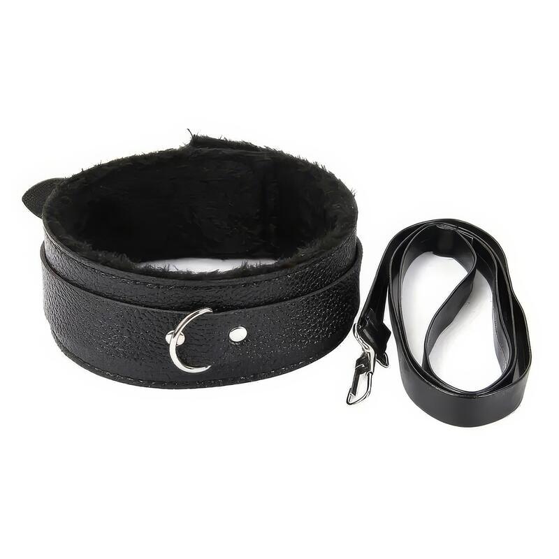 Choker BDSM Foderato in Ecopelliccia con Guinzaglio Vinile — immagine prodotto