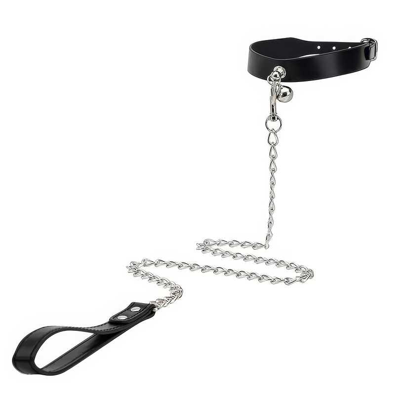 Choker BDSM pet play con campanella e guinzaglio a catena — immagine prodotto
