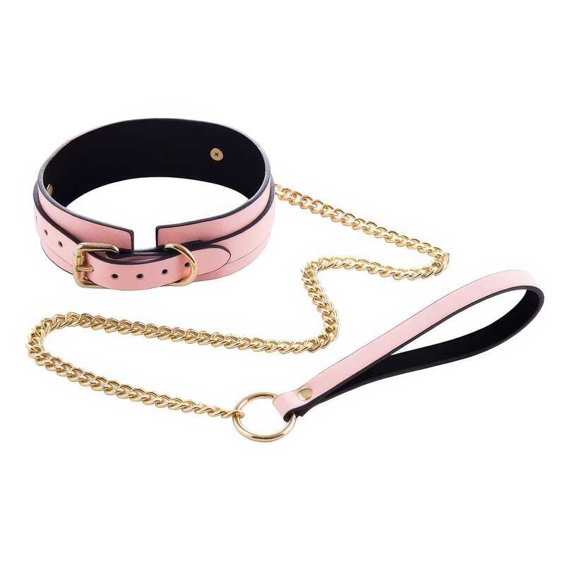 Choker BDSM fosforescente con guinzaglio a catena dorata — vista prodotto 11