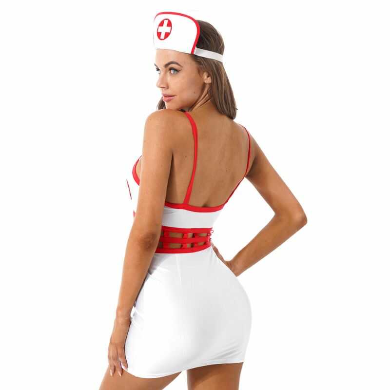 Costumi sexy – Costume da infermiera bianco con fasce rosse — vista prodotto 3