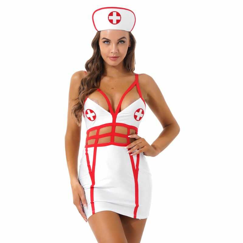 Costumi sexy – Costume da infermiera bianco con fasce rosse — immagine prodotto