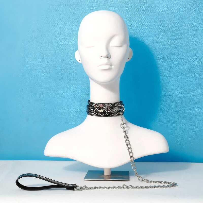 Choker BDSM a Scaglie Iridescenti con Guinzaglio a Catena — vista prodotto 8