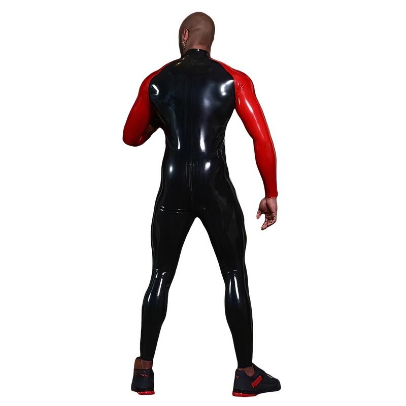 Men's Black and Red Latex Catsuit — product view 5