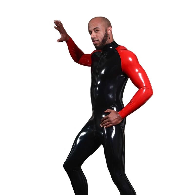 Men's Black and Red Latex Catsuit — product view 3