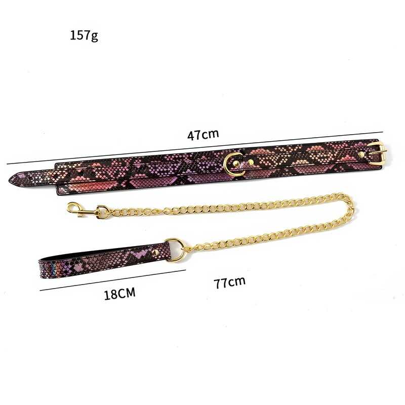 Choker BDSM a Scaglie Iridescenti con Guinzaglio a Catena — vista prodotto 6