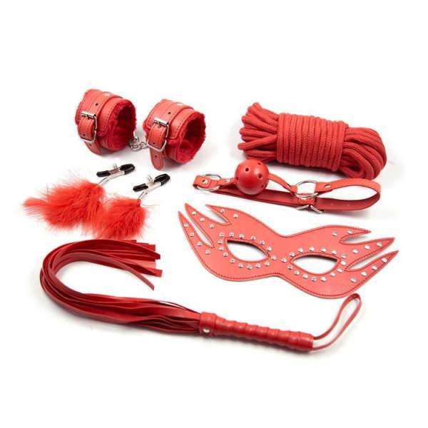Rot Leder BDSM-Set — Produktbild