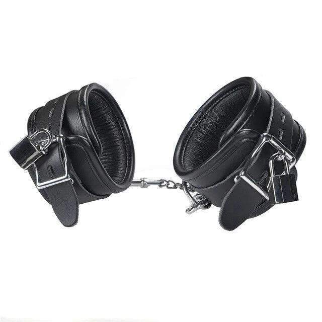 Premium læder bondage håndjern — produktbillede
