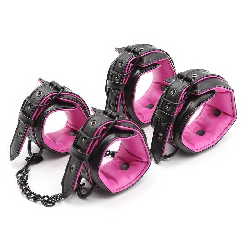 Wrist & Ankle Padded Black & Pink Bondage Restraints — product image