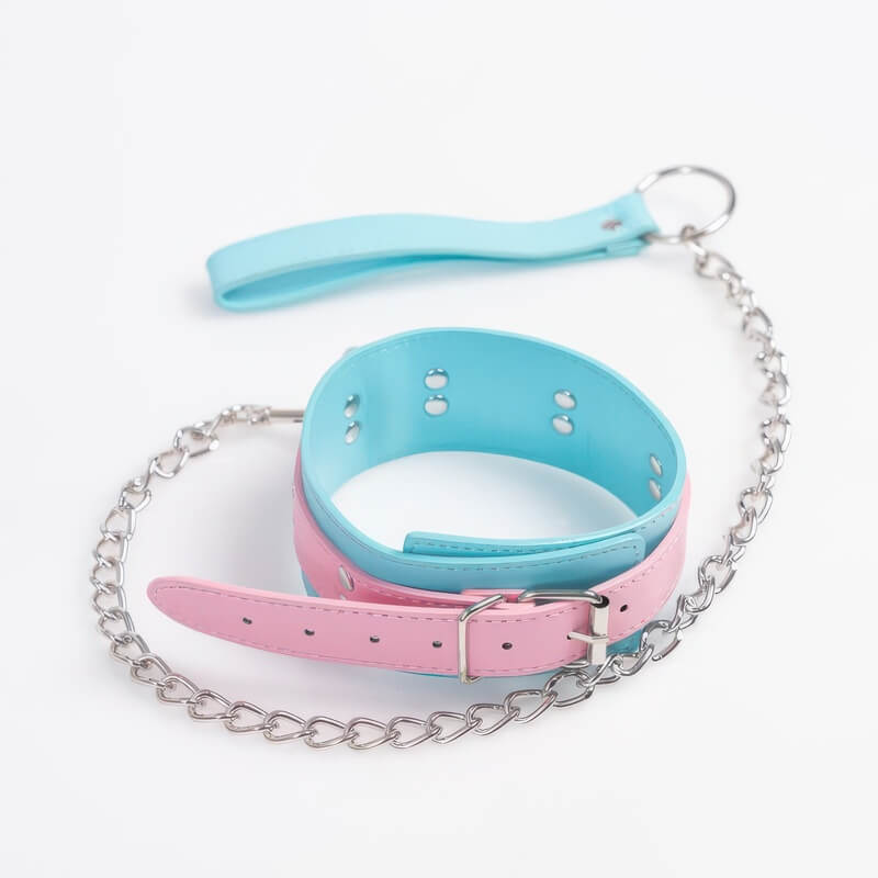Choker BDSM set rosa e blu pastello con guinzaglio — vista prodotto 2
