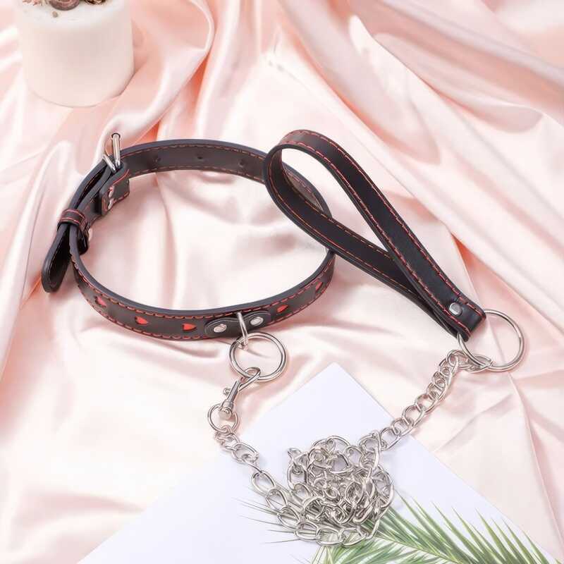 Halsband med röda hjärtan och 85 cm kedjekoppel — produktvy 2