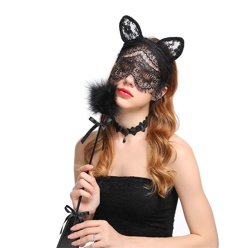 Maschera Bondage a Pizzo Trasparente con Orecchie da Gatto — immagine prodotto