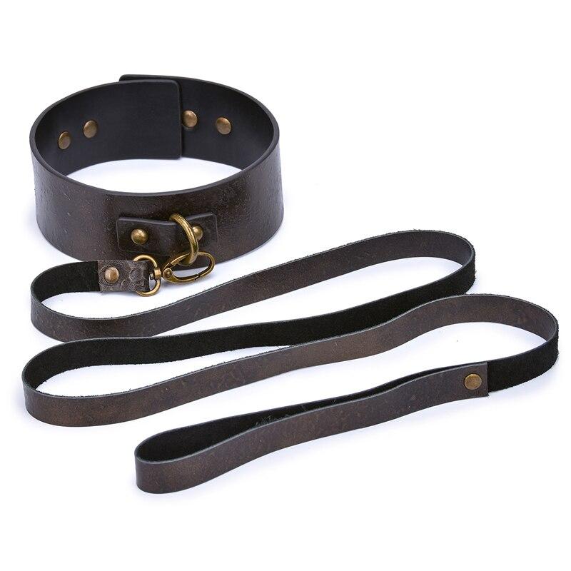 Collari BDSM in Cuoio Marrone con Guinzaglio in Ottone — vista prodotto 2