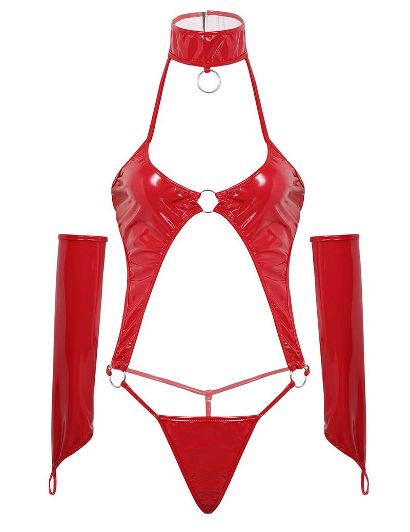 Bodysuit i vinyl med ringar och manschettset — produktvy 3
