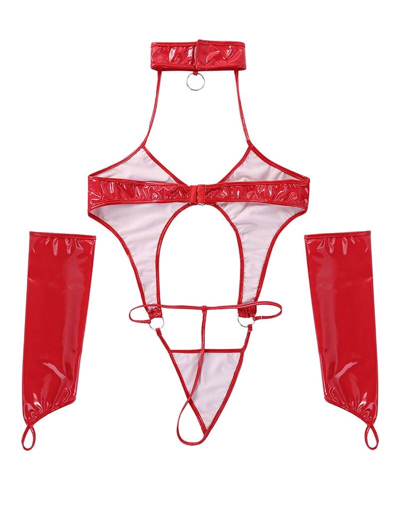 Bodysuit i vinyl med ringar och manschettset — produktvy 4