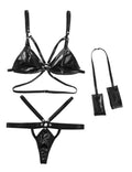 Set i konstläder med lingerie och manschetter — produktvy 5