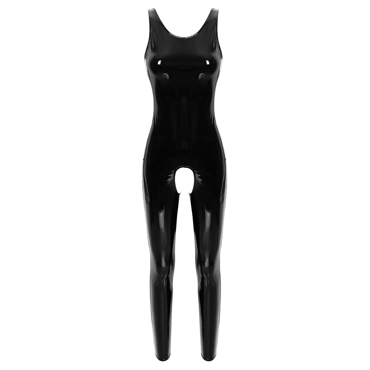Catsuit efecto mojado negro abierto — vista 2 del producto