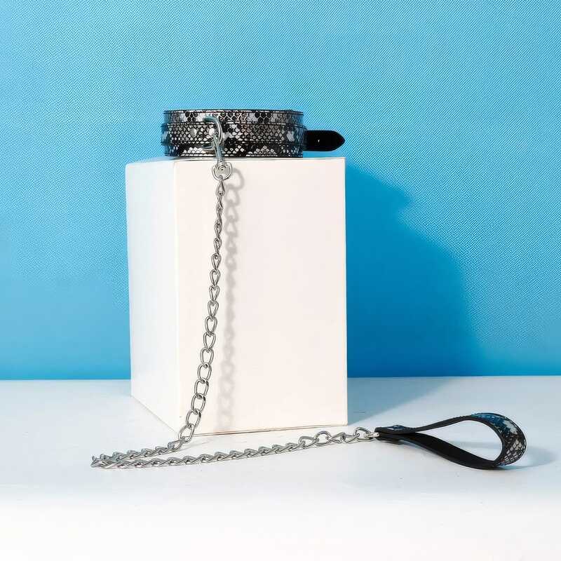 Choker BDSM a Scaglie Iridescenti con Guinzaglio a Catena — vista prodotto 10