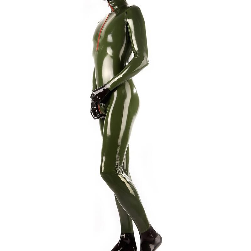 Miesten sotilas- vihreä latex-kissapuku — tuotenäkymä 3