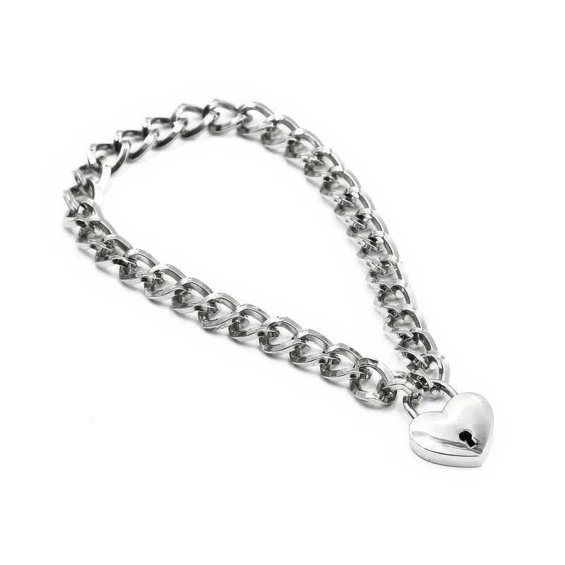 Collier chaîne en fer poli à cadenas cœur — vue du produit 2