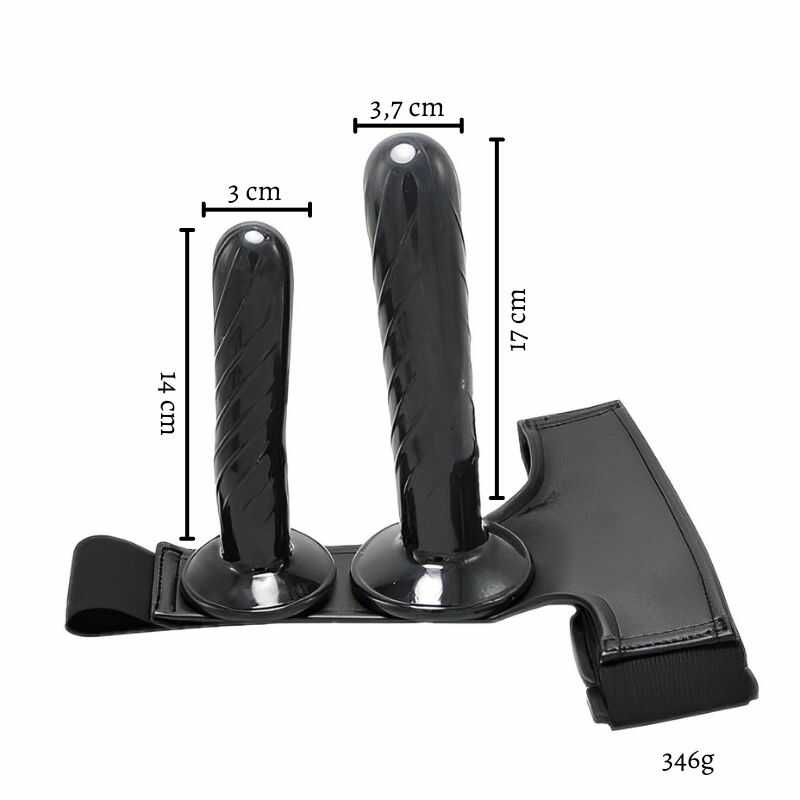 Double-Ended Black Vibrating Strap-On Dildo — product view 3