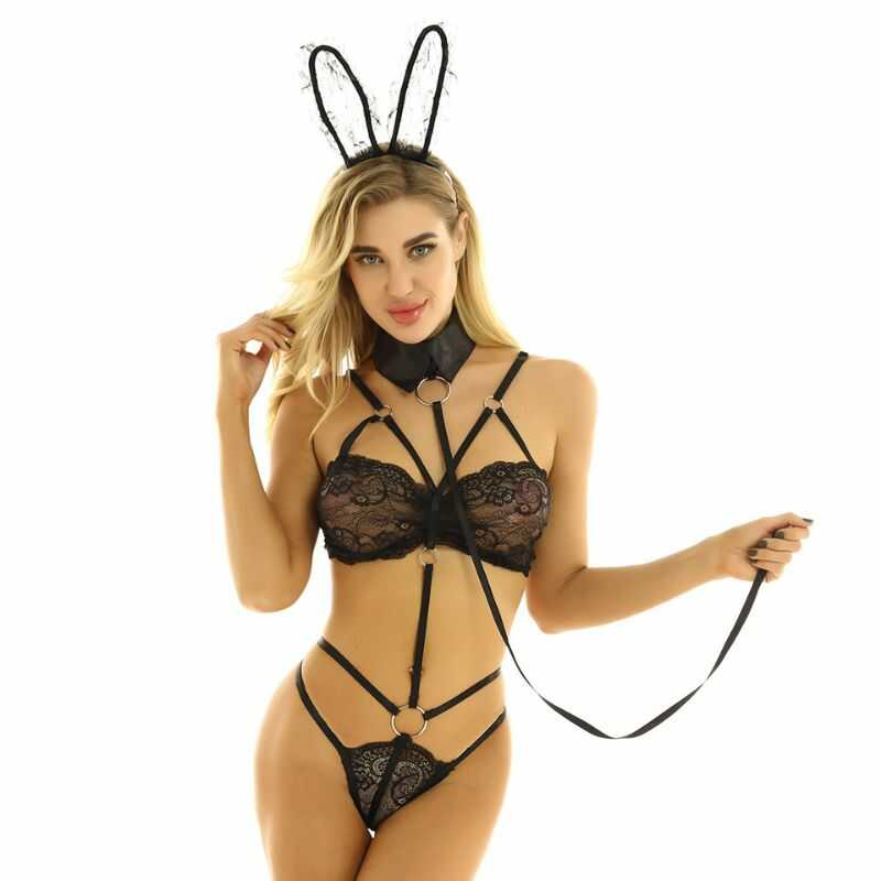 Costumi sexy – Costume da coniglietta con harness in pizzo — immagine prodotto
